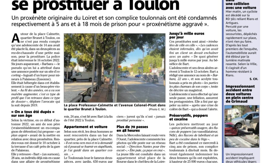 VAR-MATIN – Une ado recrutée pour se prostituer à Toulon